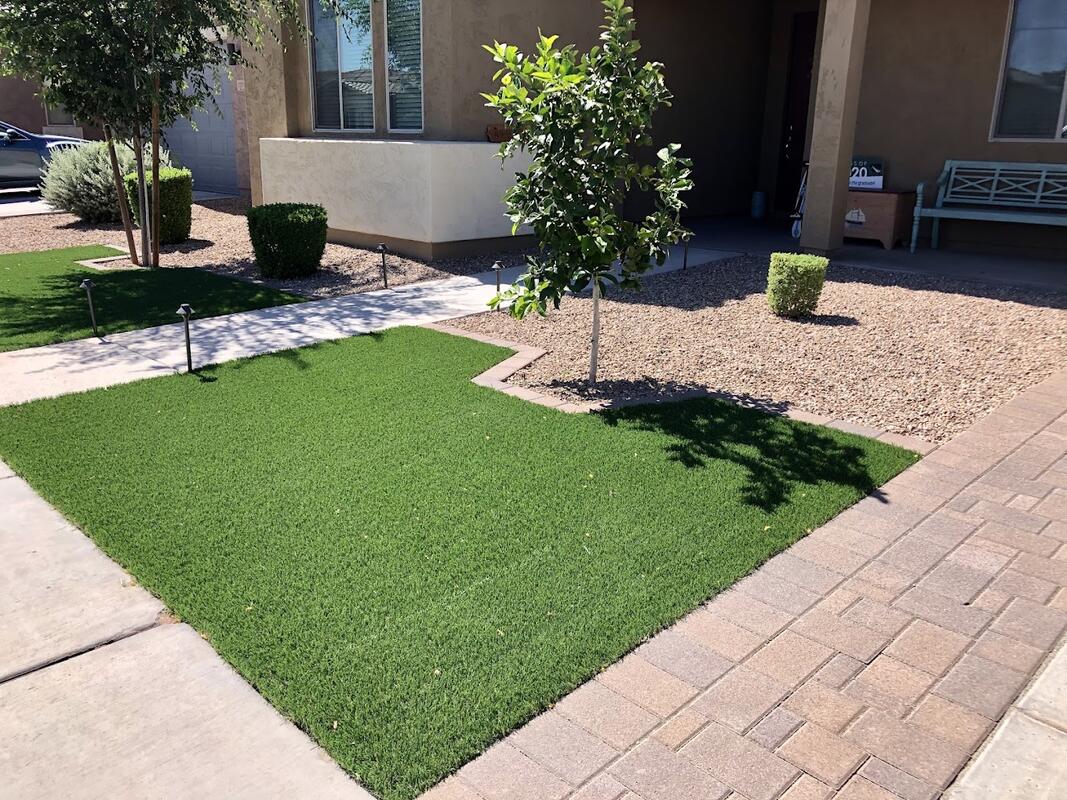 Artificial turf front yard installation in Mesa, AZ