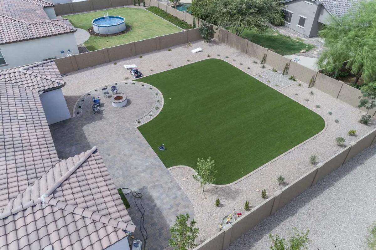 Backyard turf with firepit patio in Chandler, AZ
