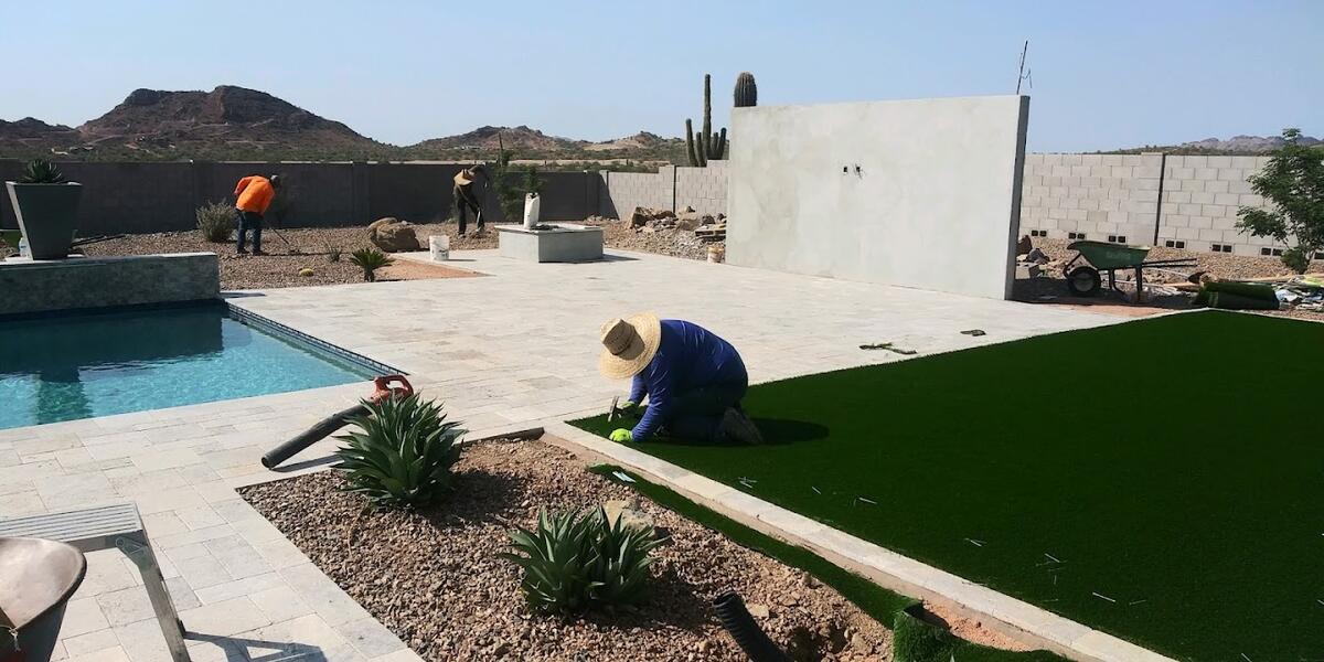 Travertine paver pool deck installation in Scottsdale, AZ