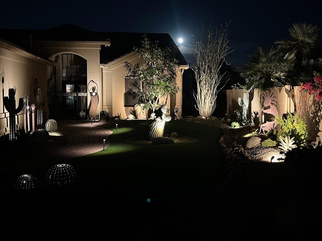 Nighttime landscape lighting design in Tempe, AZ
